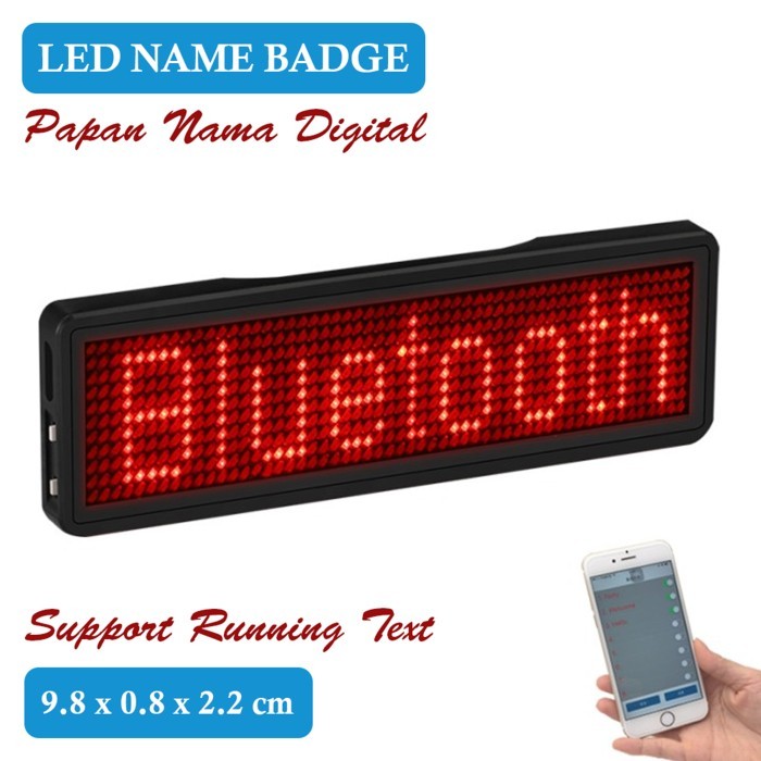 

Papan Nama LED Name Badge Pesan Berjalan Running Text Merah Blutooth Android Ios - W98