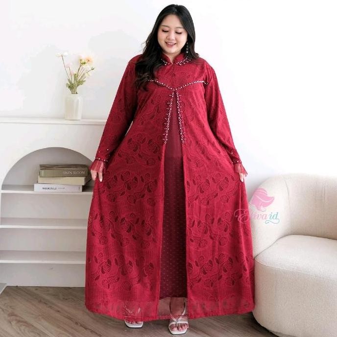 Jumbo Gamis Brukat Aleena Pesta Mewah Mutiara Ld 130 140 150 Cm Original