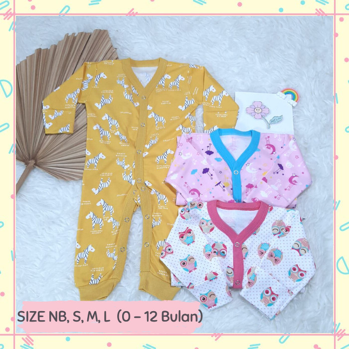 3pcs Baju Sleepsuit Buka Kaki Bayi Perempuan 0 3 6 12 16 Bulan 1 Tahun