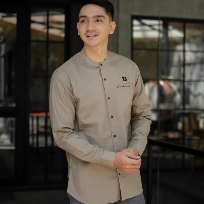 Kemko Pria Dewasa Baju Kemeja Koko Katun Warna Dusty Pink Terlaris