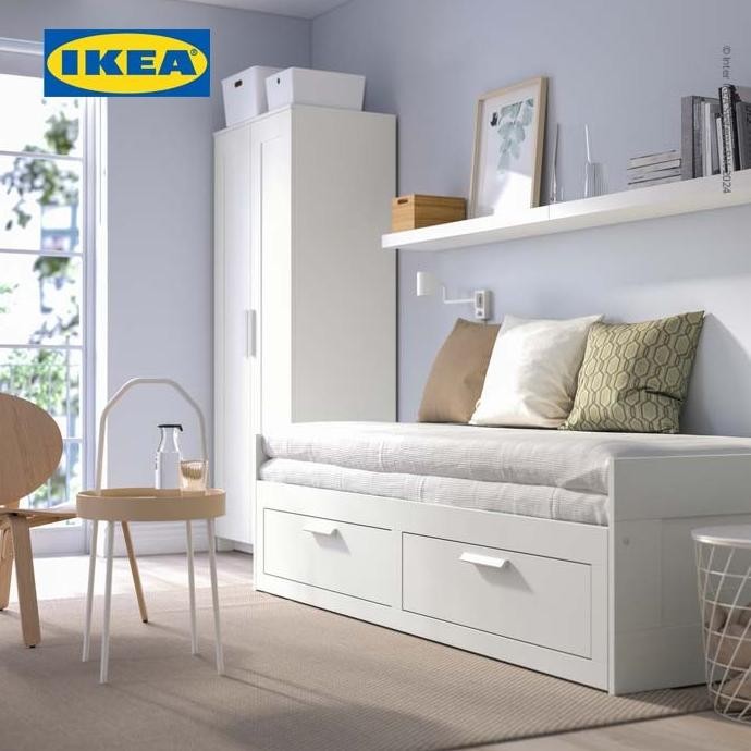 Promo IKEA BRIMNES Rangka Tempat Tidur / Dipan Dengan 2 Laci Putih 80x200cm COD