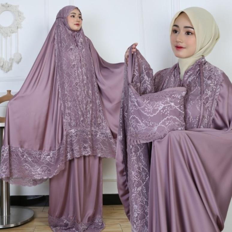 Mukena Bahan Sutera Silk Preum Seserahan KD / Mukena Renda Mewah Jumbo
