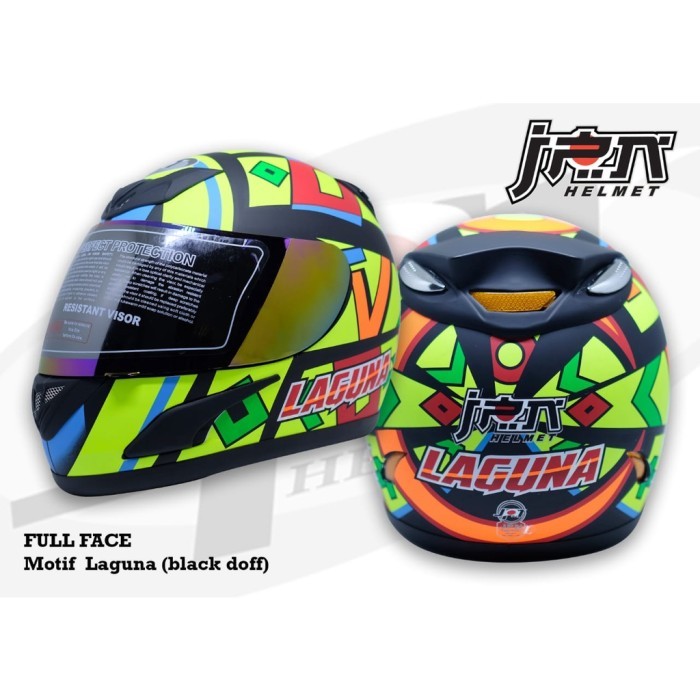 Helm Jpn Fullface Motif Laguna Hijau Kombinasi Hitam Doff