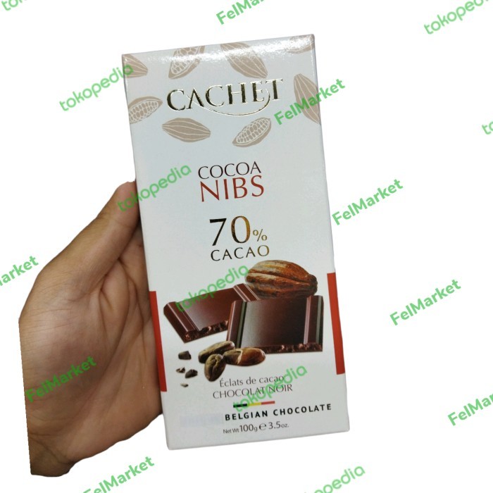 

Ready Cachet cocoa nibs belgian chocolate 70% cacao coklat hitam 100g