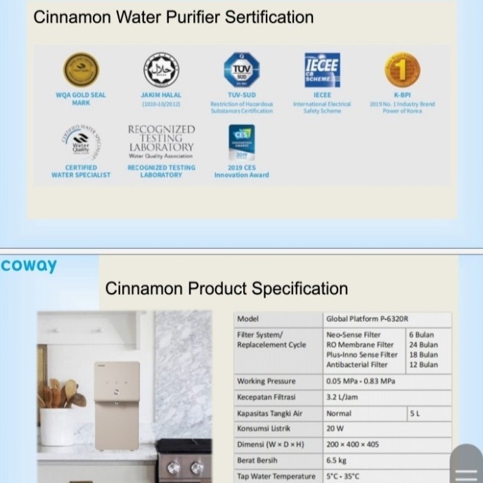 Coway Cinnamon Dispenser RO Pemurni Air Water Purifier Paket 6 Bulan