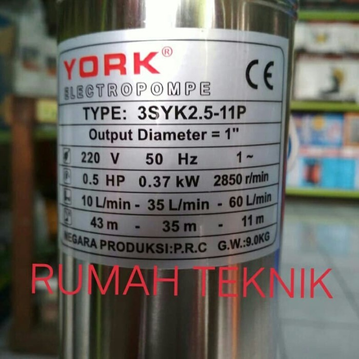 Terhemat Pompa Satelit York 1/2 Hp 3" Sumbersible Shimizu 1/2Hp