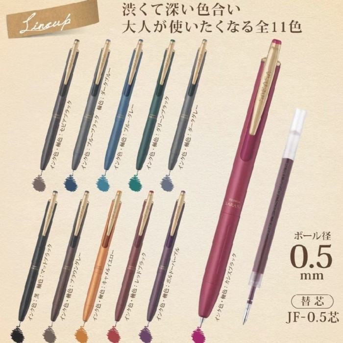 

EKSLUSIF ZEBRA SARASA GRAND VINTAGE 0.5 GEL PEN (11 COLORS) KODE 1476