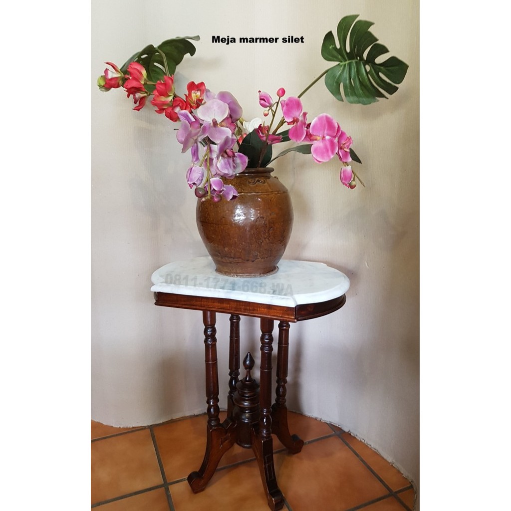 Meja silet marmer antik white carara