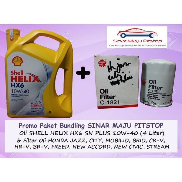 Paket Bundling Oli SHELL HELIX HX6 10W-40 SN Original 4 Liter & Filter Oli Mobil HONDA BRIO & HONDA