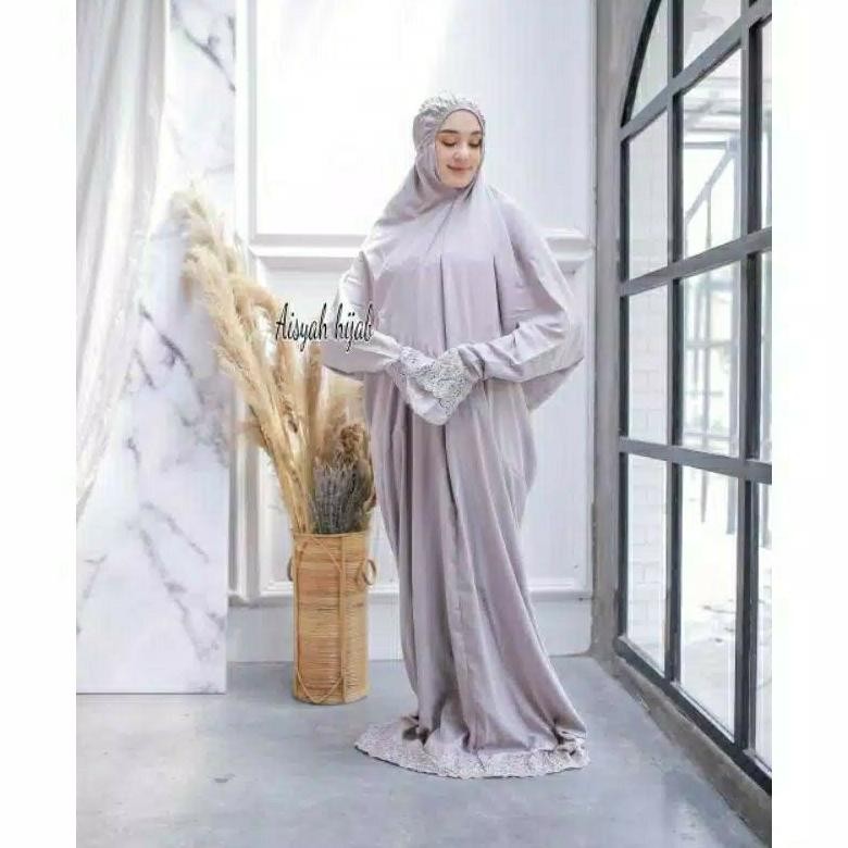 Ready Mukena Terusan Khodijah Jumbo Dewasa Katun Siti Khadijah Syahrini Pasteleena Full Bordir Muken