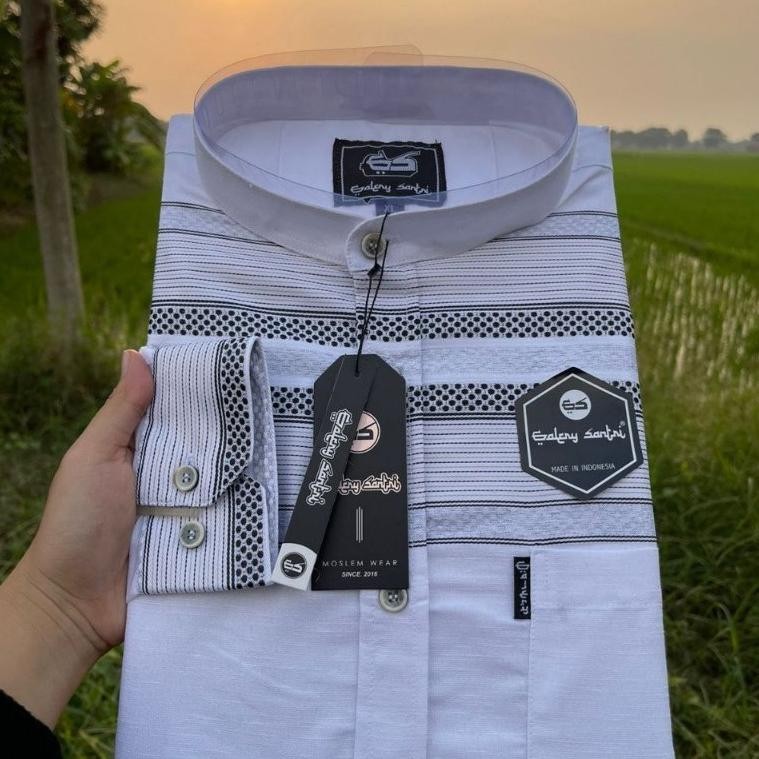 Tebus Murah Baju Koko Kemeja Sanghai Katun Songket Putih Polos Pria Dewasa Lengan Panjang  - Baju Ko