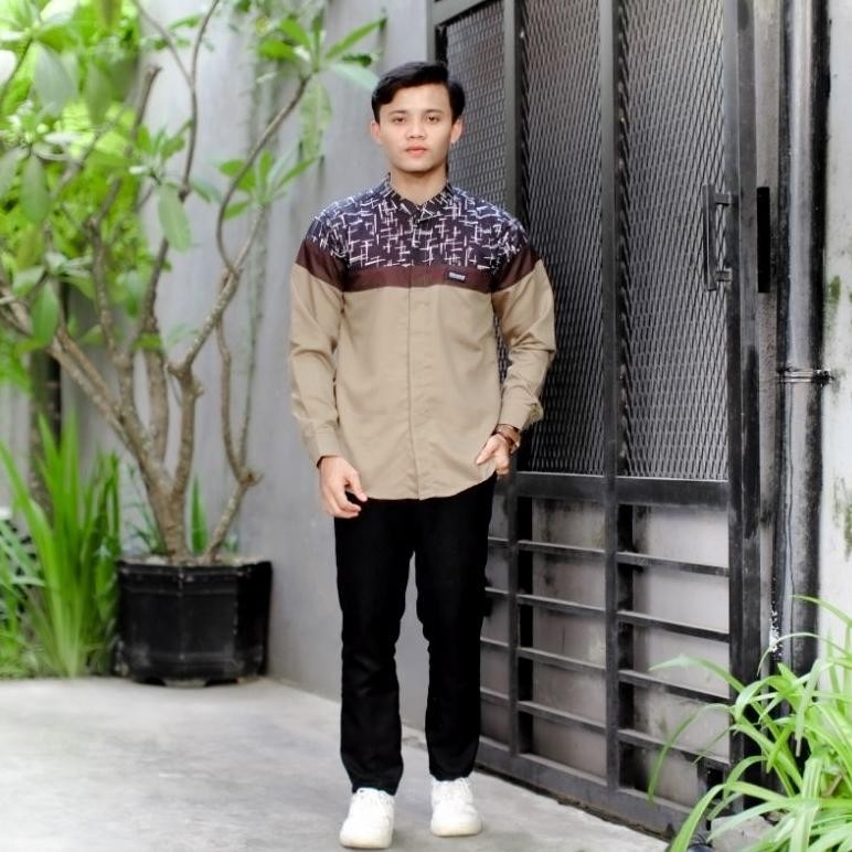 Promo Baju Koko Pria Dewasa Lengan Panjang Elrumi Motif Senopati Kombinasi Batik Termurah