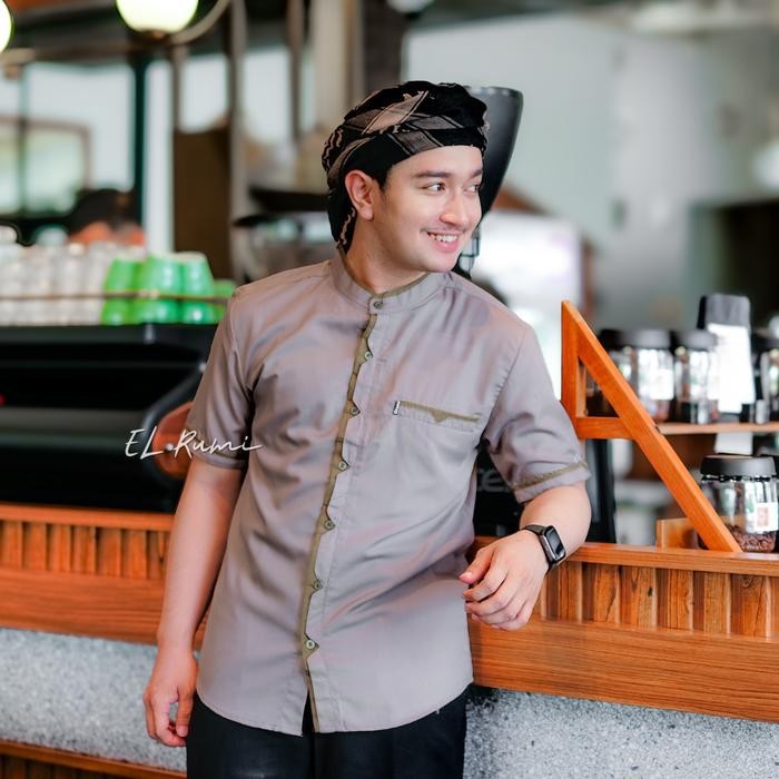 Best Seller Elrumi Koko Sakha Kekinian Lengan Pendek Muslim Baju Koko Pria Kain Kancing Katun Kurta