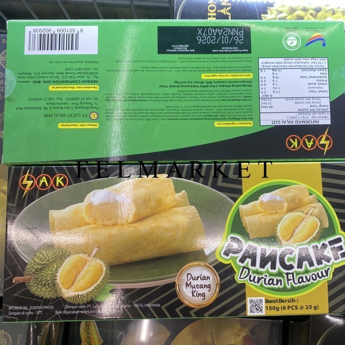 

Pancake Durian Musangking Original Malaysia / Pancake Durian Frozen Isi 6 Pcs / Box