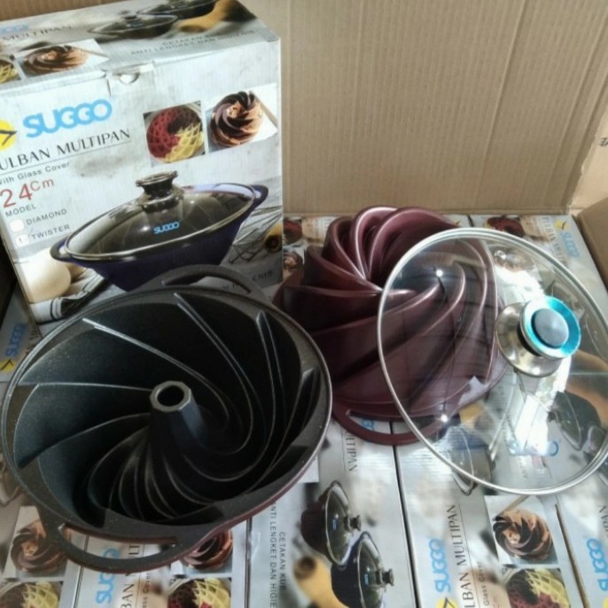 Loyang bolu tulban Multipan Suggo 24 Cm Twister Multipan Glass Lid