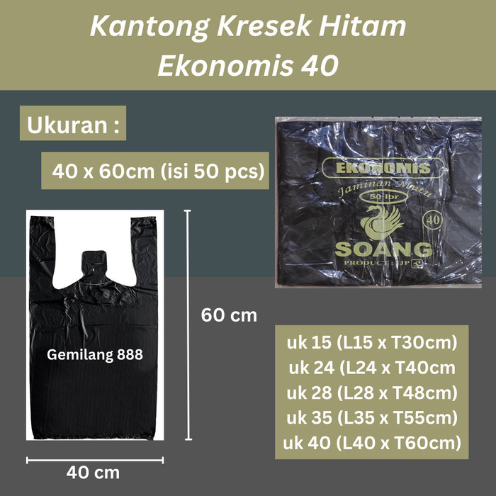 

Eko 40 (Isi 5Bks) Kantong Plastik, Kantong Kresek Hitam Tipis Sedang