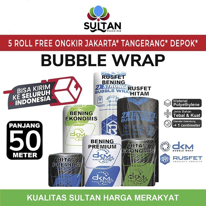 

Plastik Bubble Wrap Packing 50M Dkm+ Rusfet Roll Tebal Bubblewrap