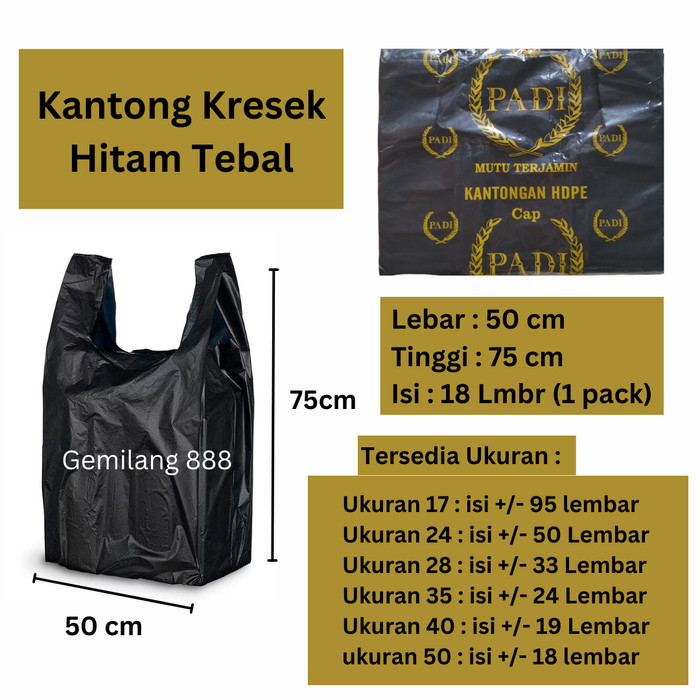

Hdpe 50 ( Isi 30 Bks)/Kantong Kresek Hitam Tebal,Kantong Hitam Jumbo