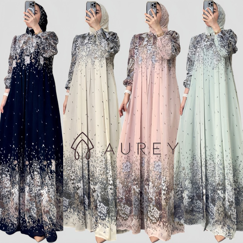 AUREY set hijab gamis wanita agista gamis dress ceruty full furing busui gamis wanita lengan panjang