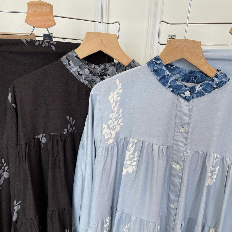 Aurey - set hijab tunik susun wanita aresha oneset tunik ruffle rayon jumbo setelan celana crinkle