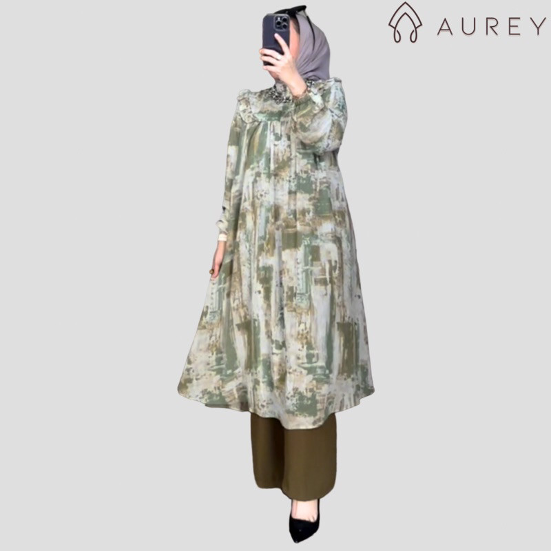 Aurey - setelan midi wanita khansa oneset long tunik wanita setelan celana lengan panjang oneset
