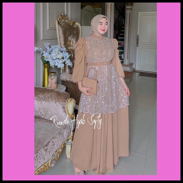 Terlaris {Rhs} Abelia Gamis Crinkle Jumbo / Gamis Brokat Kekinian / Gamis Kondangan Good Quality