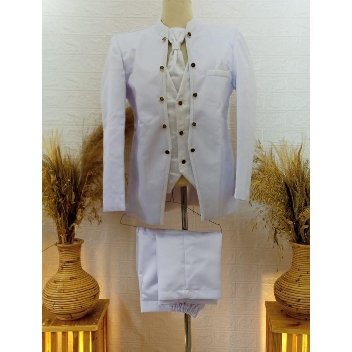 JAS PENGANTIN PRIA MODEL KANCING BANYAK PUTIH BERSIH