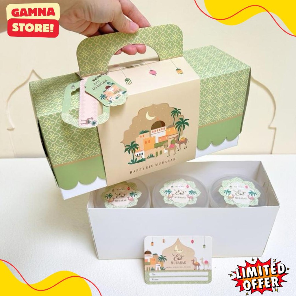 

5 Set Box Tenteng Chana 27.5X9.5X13Cm Box Lebaran Idul Fitri 3 Toples 500/600/800Ml Mr1 Diskon