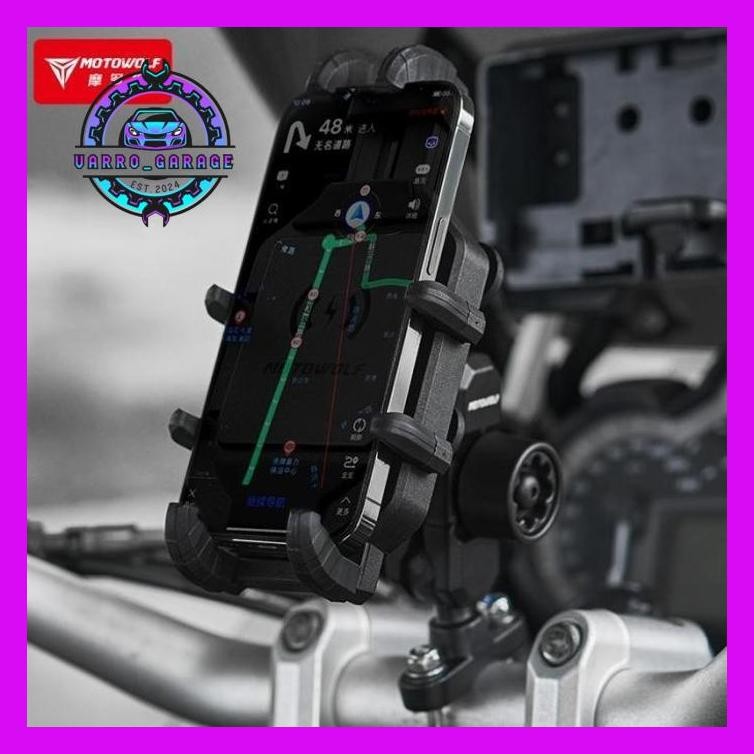 MOTOWOLF HOLDER HANDPHONE HP MOTOR USB WIRELESS CHARGER STABILIZER 360