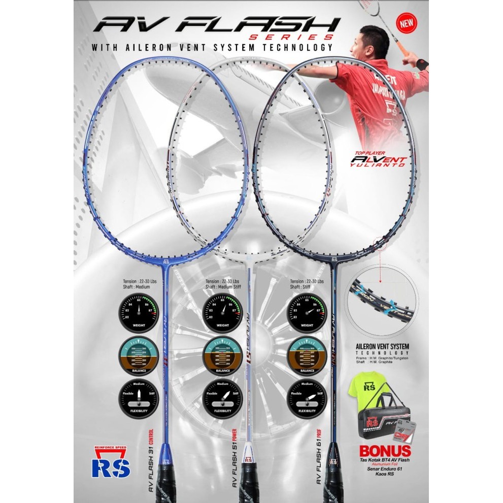 HOT SALE RAKET BULUTANGKIS RS REINFORCE SPEED AV FLASH SERIES COVER dan SENAR