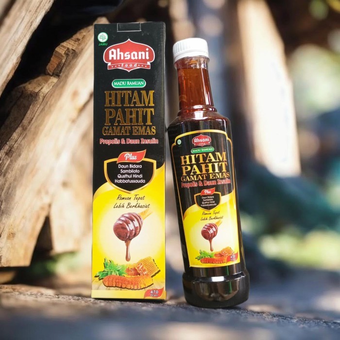 

ORIGINAL Madu Ramuan Hitam Pahit Gamat Emas Ahsani 470 gr PREMIUM