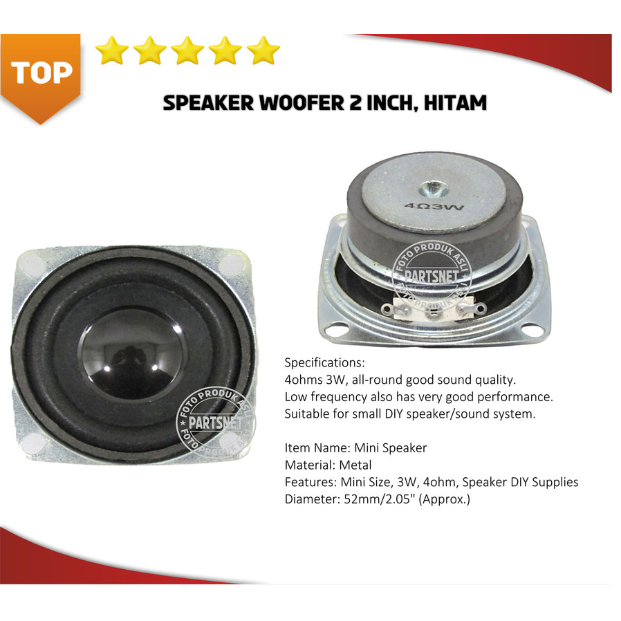 Speaker Woofer 2 inch 4 ohm 3 Watt fullrange Hitam