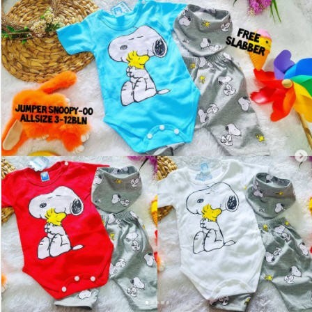 Baju Bayi Laki Laki Setelan Jumper Bayi Set Free Slabber Snoopy