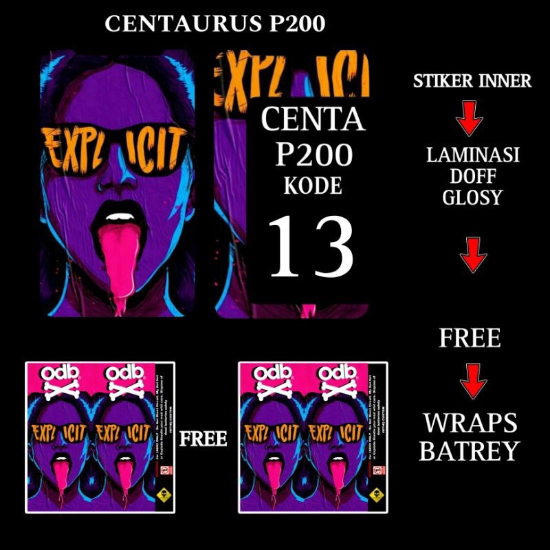 

Premium Cut - Stiker Inner Bateray P200 13 Garskin Stiker / Case Custom Terlaris 2PCS/ Fullbody