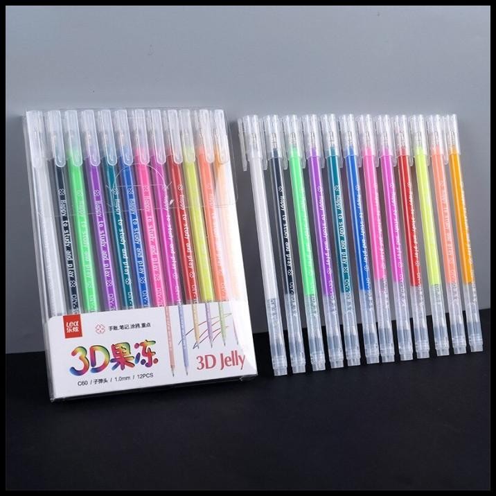 

3D Pen / Pulpen Gel / Jelly Warna Pena Gel Set isi 12 Warna Pena