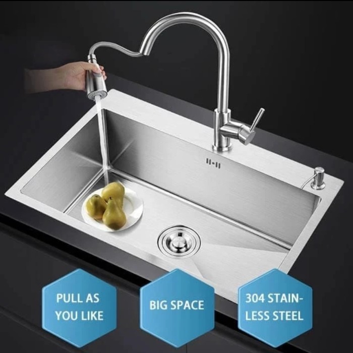 Kitchen Sink Stainless 8050 Paket Lengkap Sink 1 lubang besar