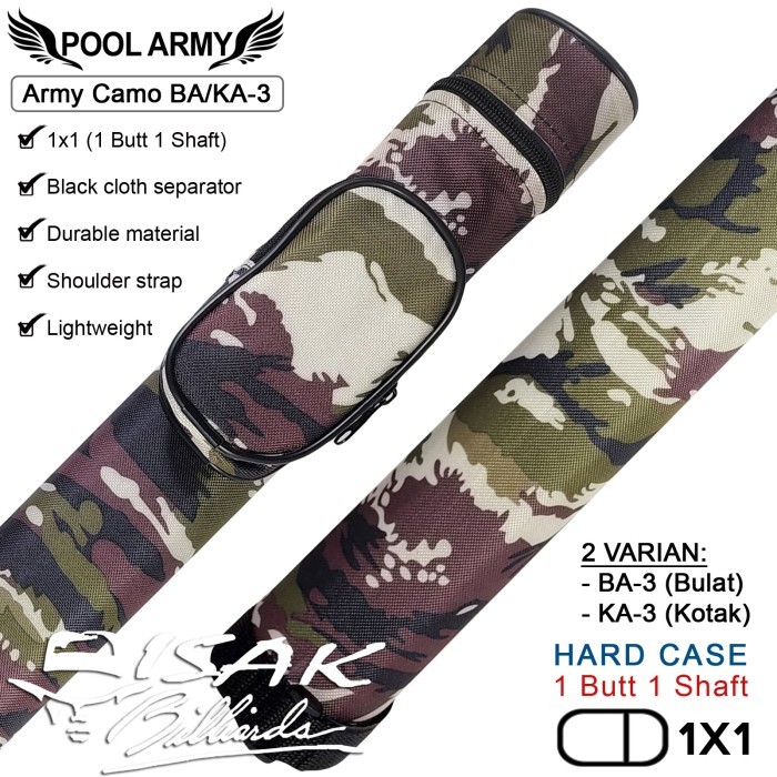 Pool Army 1x1 BA/KA-3 Hard Cue Case - Tas Stick Sarung Billiard 1B1S