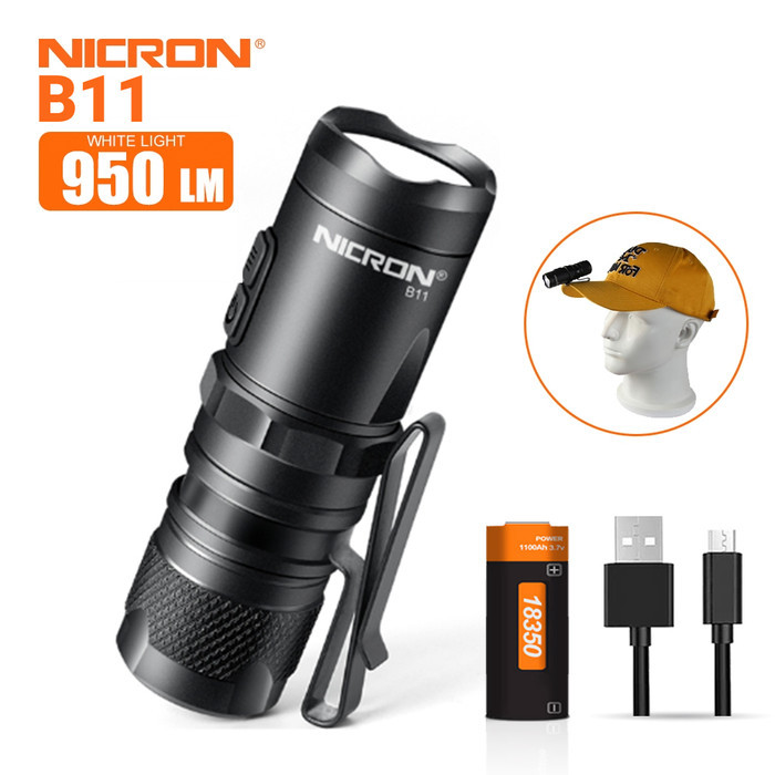 NICRON B11 SENTER LED MINI 950 LUMENS 18350 PORTABLE EDC USB