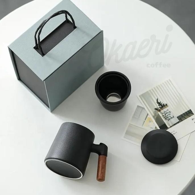 CERAMIC ZEN TEA COFFEE INFUSER MUG 400ML + LID / GELAS MUG TEH KOPI KERAMIK + SARINGAN + TUTUP 400ML