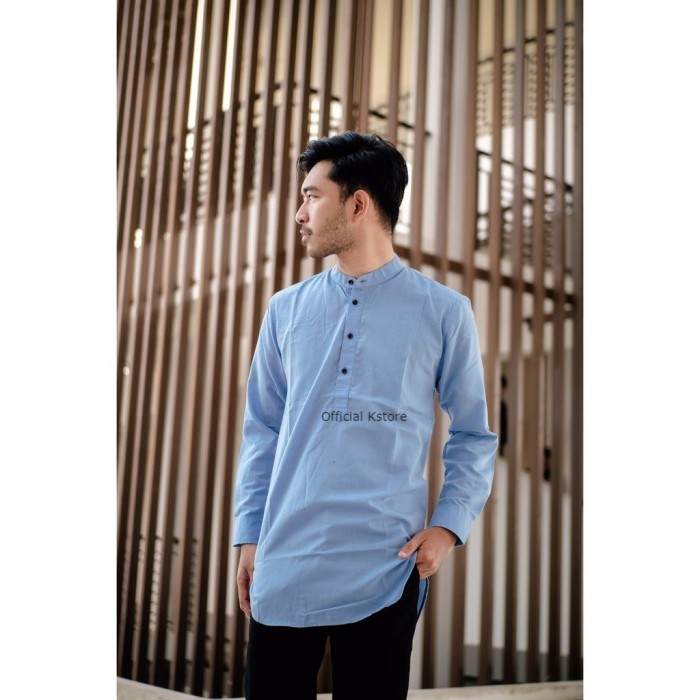 BAJU KOKO KURTA LENGAN PANJANG WARNA BIRU MUDA BIRU LAUT ADA BIG SIZE.