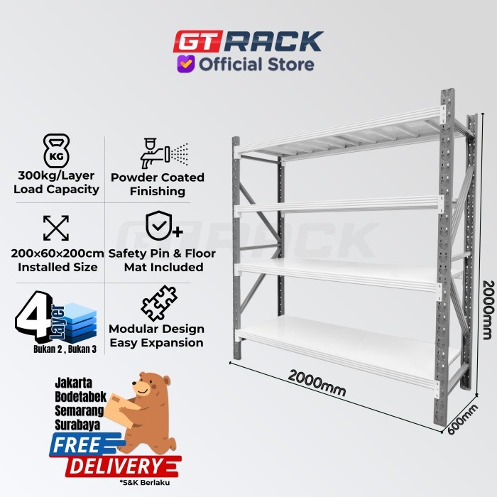 RAK BESI 300KG 4 TINGKAT 2 METER RACK GUDANG SUSUN KOSMETIK SPAREPART