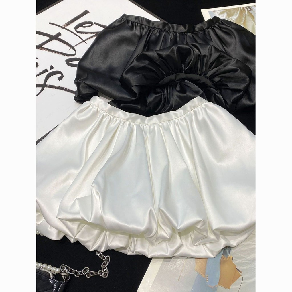 Rok Pendek Puff Satin Gaya Hepburn Prancis