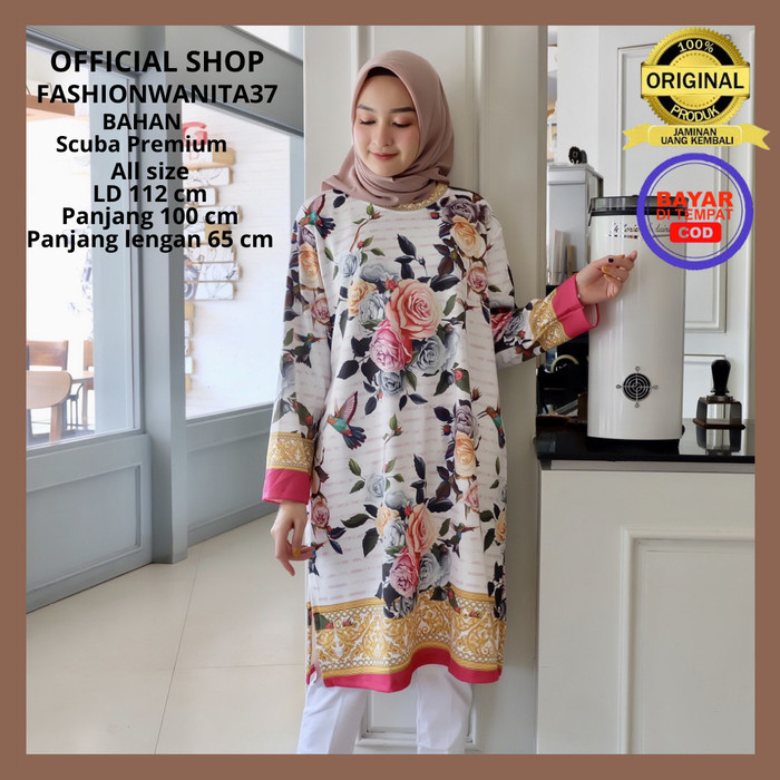 BAJU DRESS TUNIK ATASAN WANITA MUSLIM MOTIF BUNGA IMPORT TERBARU