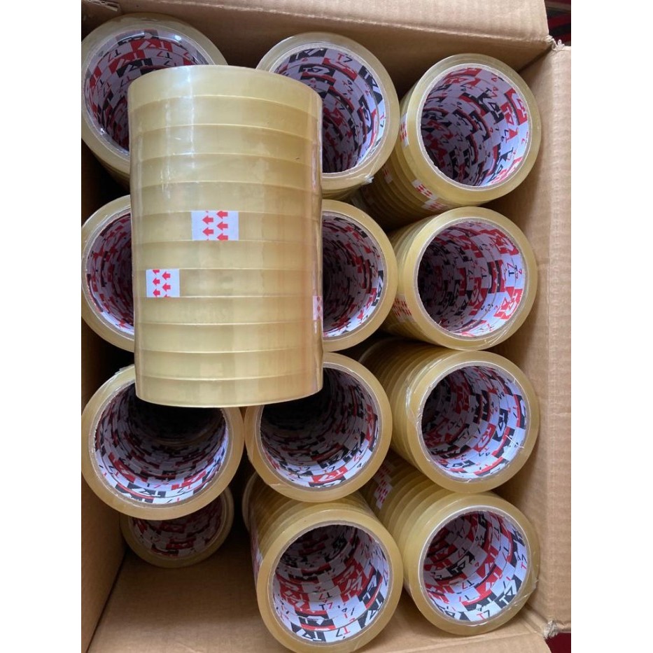 

isolasi / selotip bening 12mm x 72 yard 1 dus