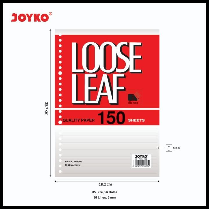 

Terlaris Joyko Loose Leaf B5 Lines / Kertas File Binder Joyko Garis 7026 Good Quality