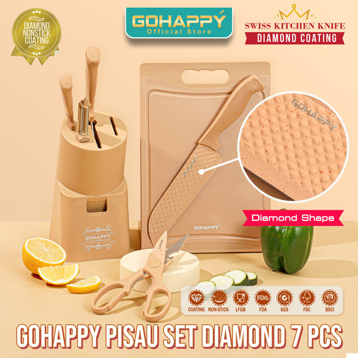 TKS - GOHAPPY PISAU SET 7 PCS TERMASUK HOLDER DAN TALENAN BLOOMING