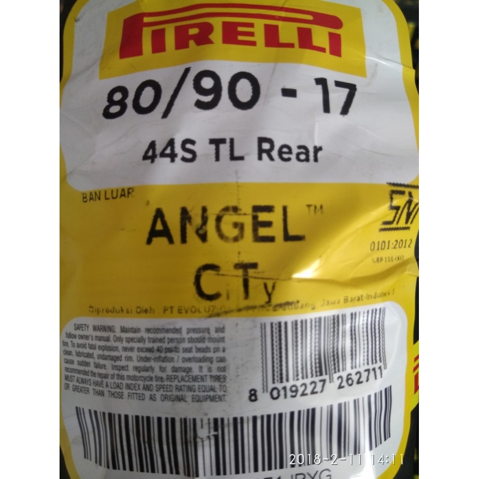 Ban Pirelli Angel City Ukuran 80/90 Ring 17