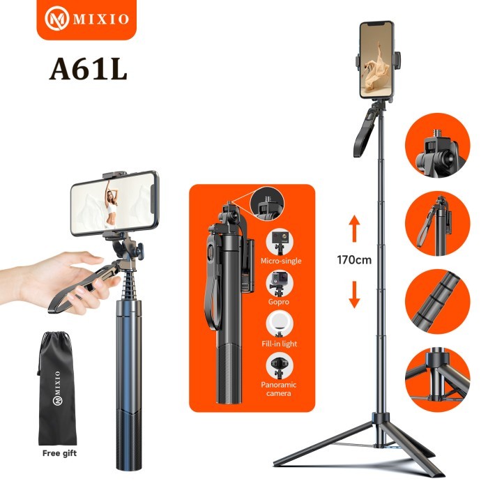 MIXIO A61L 170CM Tongsis Bluetooth Remote Selfie Stick Tripod
