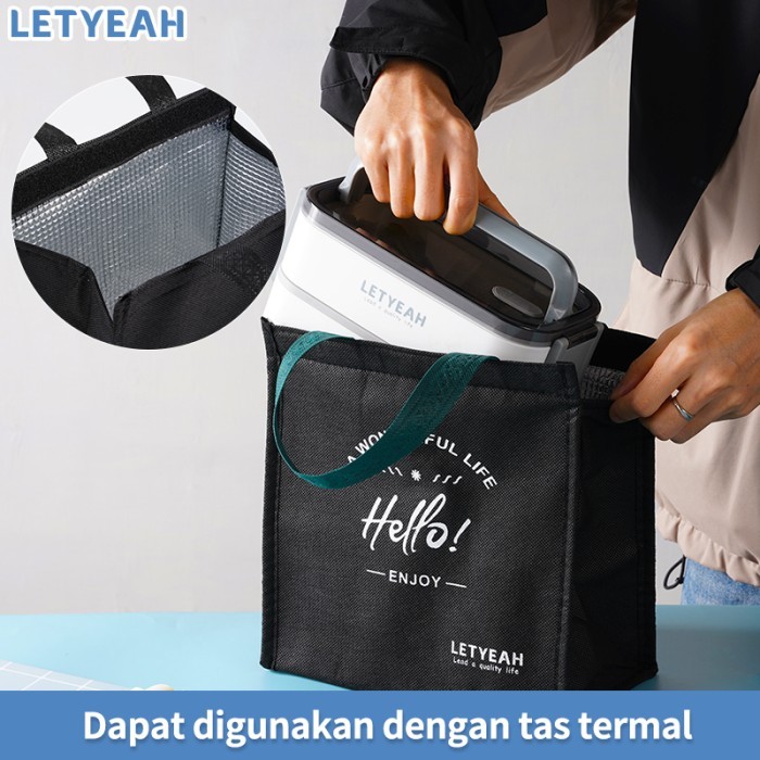LETYEAH 1600ML KOTAK MAKAN LUNCH BOX ANTI TUMPAH TAHAN PANAS+TAS BEKAL