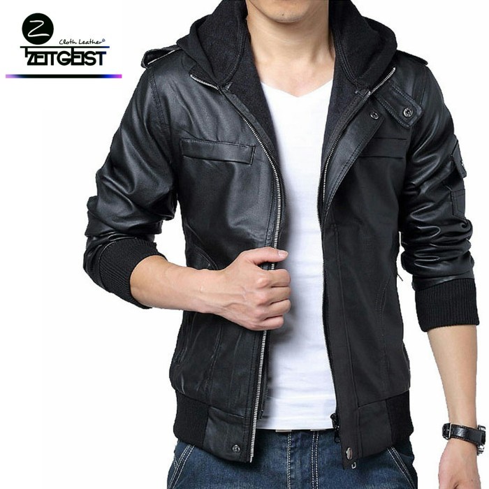 Terbaru Faux Leather Hoodie Jaket Kulit Sintetis Terlaris